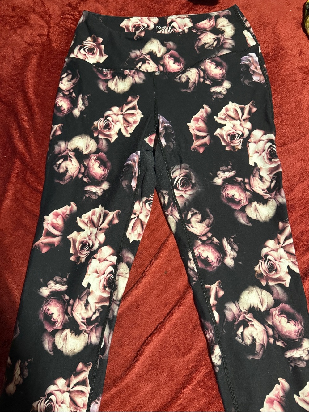 torrid Black Leggings with Pink and Cream Rose Print